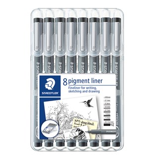 Kuitukärkikynä Staedtler Pigment Liner, 8 kpl