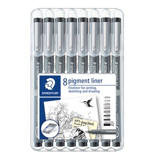 Kuitukärkikynä Staedtler Pigment liner, 8 kpl