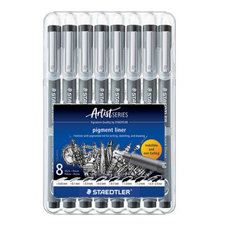 Kuitukärkikynä Staedtler Pigment Liner, 8 kpl