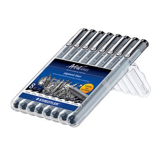 Kuitukärkikynä Staedtler Pigment Liner, 8 kpl