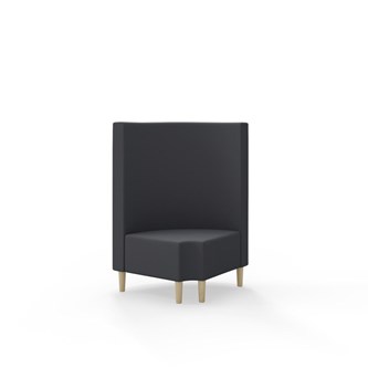 Snake kulmarahi 90° pyöreä R 12, keskikorkea selkänoja, jalat puuta, ik 43 cm