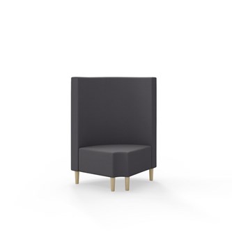 Snake kulmarahi 90° pyöreä R 12, keskikorkea selkänoja, jalat puuta, ik 43 cm