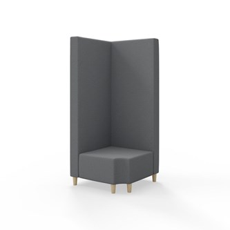 Snake kulmarahi 90° R 12, korkea selkänoja, jalat puuta, ik 37,5 cm