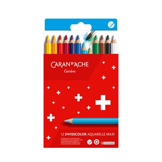 Akvarellivärikynä Caran d'Ache Swisscolor Maxi, 12 väriä