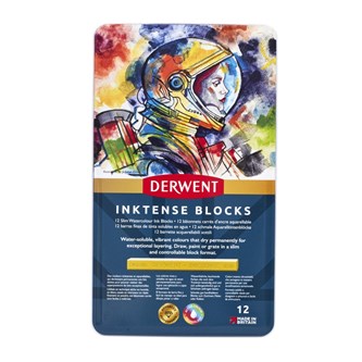 Musteväriliitu Derwent Inktense, 12 väriä x 6 ras