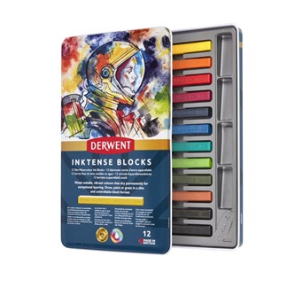 Musteväriliitu Derwent Inktense, 12 väriä x 6 ras