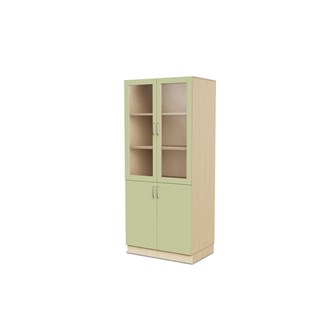 Fixa materiaalikaappi, 2 umpiovea, 2 lasiovea, 3:5 S58 cm, koivu