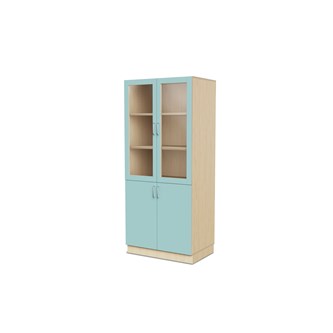 Fixa materiaalikaappi, 2 umpiovea, 2 lasiovea, 3:5 S58 cm, koivu