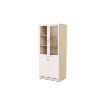 Fixa materiaalikaappi, 2 umpiovea, 2 lasiovea, 3:5 S58 cm, koivu
