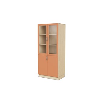 Fixa materiaalikaappi, 2 umpiovea, 2 lasiovea, 3:5 S58 cm, koivu
