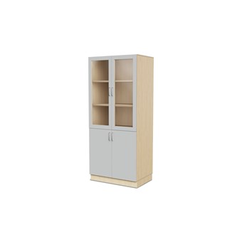 Fixa materiaalikaappi, 2 umpiovea, 2 lasiovea, 3:5 S58 cm, koivu