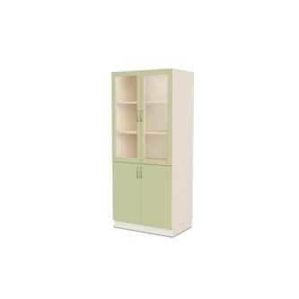 Fixa materiaalikaappi, 2 umpiovea, 2 lasiovea, 3:5 S58 cm, kuultovalkoinen