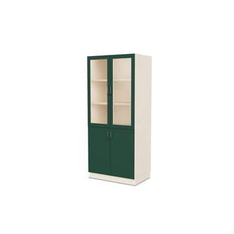 Fixa materiaalikaappi, 2 umpiovea, 2 lasiovea, 3:5 S58 cm, kuultovalkoinen