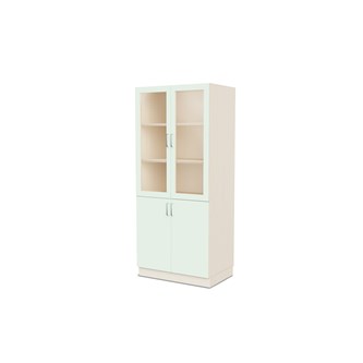 Fixa materiaalikaappi, 2 umpiovea, 2 lasiovea, 3:5 S58 cm, kuultovalkoinen