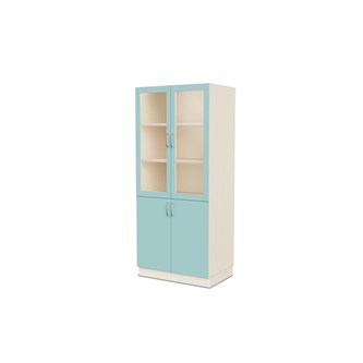 Fixa materiaalikaappi, 2 umpiovea, 2 lasiovea, 3:5 S58 cm, kuultovalkoinen