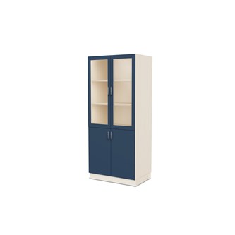 Fixa materiaalikaappi, 2 umpiovea, 2 lasiovea, 3:5 S58 cm, kuultovalkoinen