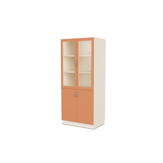 Fixa materiaalikaappi, 2 umpiovea, 2 lasiovea, 3:5 S58 cm, kuultovalkoinen