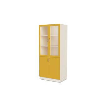 Fixa materiaalikaappi, 2 umpiovea, 2 lasiovea, 3:5 S58 cm, kuultovalkoinen