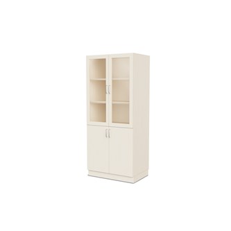 Fixa materiaalikaappi, 2 umpiovea, 2 lasiovea, 3:5 S58 cm, kuultovalkoinen