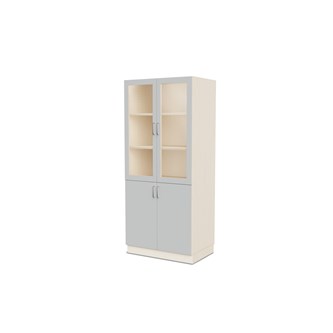 Fixa materiaalikaappi, 2 umpiovea, 2 lasiovea, 3:5 S58 cm, kuultovalkoinen