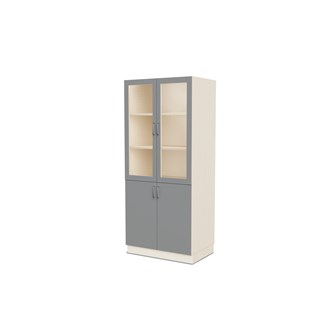 Fixa materiaalikaappi, 2 umpiovea, 2 lasiovea, 3:5 S58 cm, kuultovalkoinen
