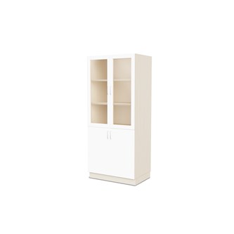Fixa materiaalikaappi, 2 umpiovea, 2 lasiovea, 3:5 S58 cm, kuultovalkoinen