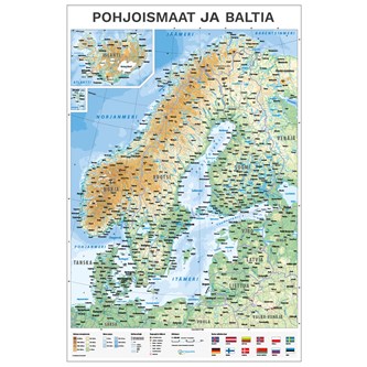 Kouluseinäkartta Pohjoismaat ja Baltia, liukuvaunussa