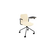 Vapaa tuoli, matala selkä, kirjoitustaso, musta ristikko pyörillä