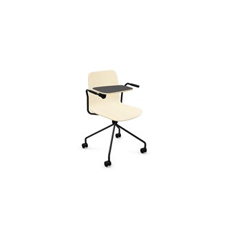 Vapaa tuoli, matala selkä, kirjoitustaso, musta ristikko pyörillä