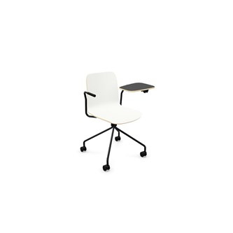 Vapaa tuoli, matala selkä, kirjoitustaso, musta ristikko pyörillä