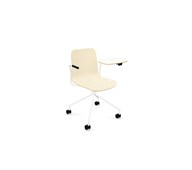 Vapaa tuoli, matala selkä, kirjoitustaso, valkoinen ristikko pyörillä