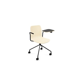 Vapaa tuoli, matala selkä, kirjoitustaso, musta ristikko pyörillä