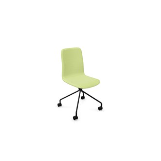 Vapaa tuoli, ympäriverhoiltu, korkea selkä, musta ristikko pyörillä