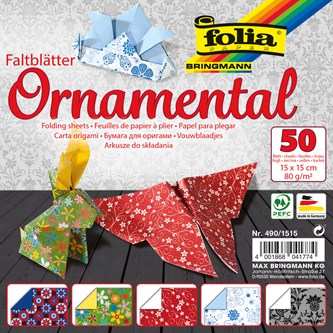 Origamipaperi kuvioilla 15 x 15 cm, 50 ark