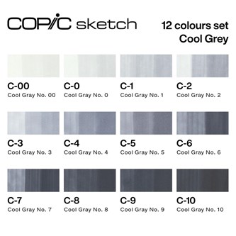 Huopakynä Copic Sketch Cool Grey, 12 väriä