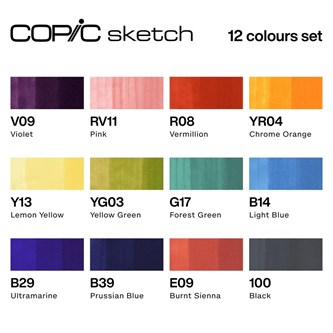Huopakynä Copic Sketch Basic Set, 12 väriä