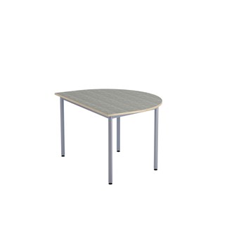 12:38 BX Pöytä Akustik Optimal Linoleum, puolipyöreä 120/90 cm, hopea jalusta