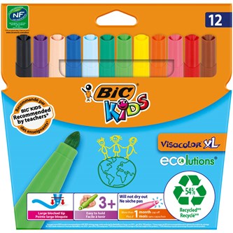 Kuitukärkikynä BIC Kids Visacolor XL, 12 väriä