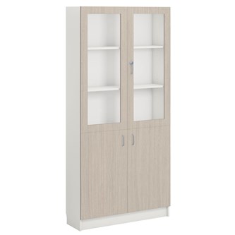 Norden FSC materiaalikaappi 2 umpiovea 2 lasiovea L100xS32xK210, valkoinen