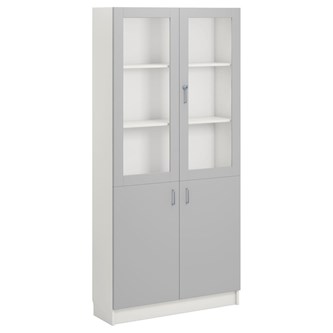 Norden FSC materiaalikaappi 2 umpiovea 2 lasiovea L100xS32xK210, valkoinen