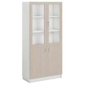 Norden FSC materiaalikaappi 2 umpiovea 2 lasiovea L100xS47xK210, valkoinen