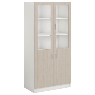 Norden FSC materiaalikaappi 2 umpiovea 2 lasiovea L100xS60xK210, valkoinen