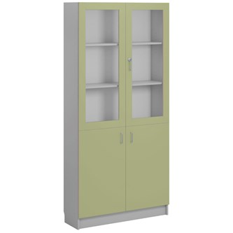 Norden FSC materiaalikaappi 2 umpiovea 2 lasiovea L100xS32xK210, vaaleanharmaa