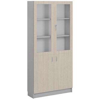 Norden FSC materiaalikaappi 2 umpiovea 2 lasiovea L100xS32xK210, vaaleanharmaa