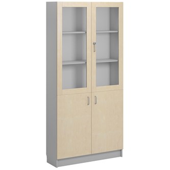 Norden FSC materiaalikaappi 2 umpiovea 2 lasiovea L100xS32xK210, vaaleanharmaa