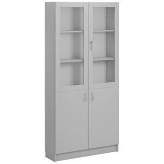 Norden FSC materiaalikaappi 2 umpiovea 2 lasiovea L100xS32xK210, vaaleanharmaa