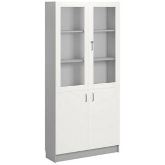 Norden FSC materiaalikaappi 2 umpiovea 2 lasiovea L100xS32xK210, vaaleanharmaa