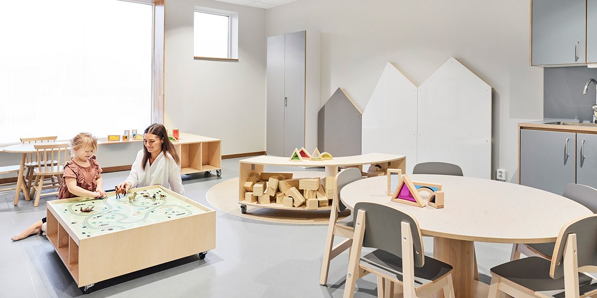 Ryhmähuone Klockarebyn päiväkodissa Ruotsissa.